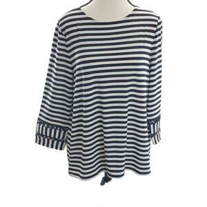 Chico's Blouse Black White Striped Stretch 3/4 Sleeve Womens Size Small